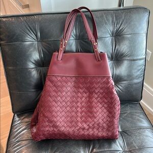 Bottega Veneta Red Tote Bag with Woven Leather Design